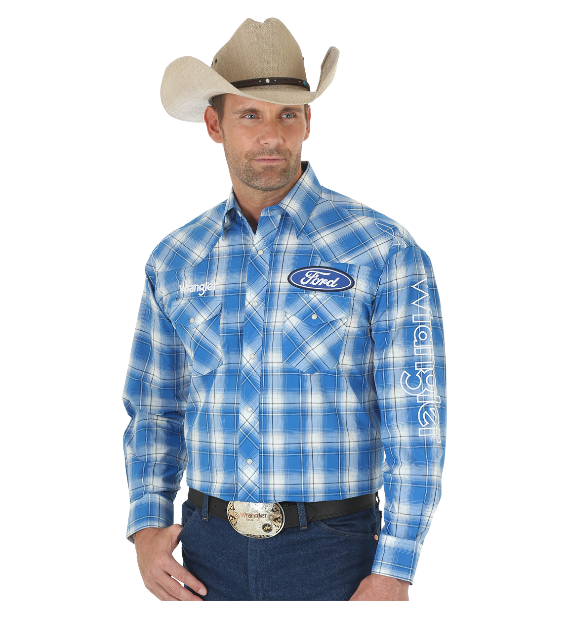 Wrangler® Ford Logo Blue/White Plaid Snap Shirt – El Nuevo Rancho Grande