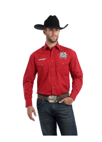 Wrangler® PBR 25th Logo Red Print Snap Shirt – El Nuevo Rancho Grande
