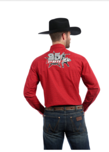 Wrangler® PBR 25th Logo Red Print Snap Shirt - El Nuevo Rancho Grande