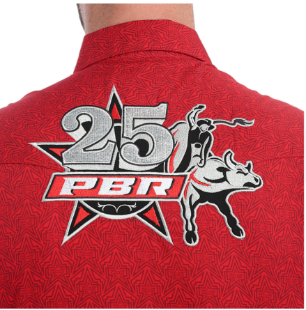 Wrangler Men's PBR® Logo Red/Black Long Sleeve Western Snap