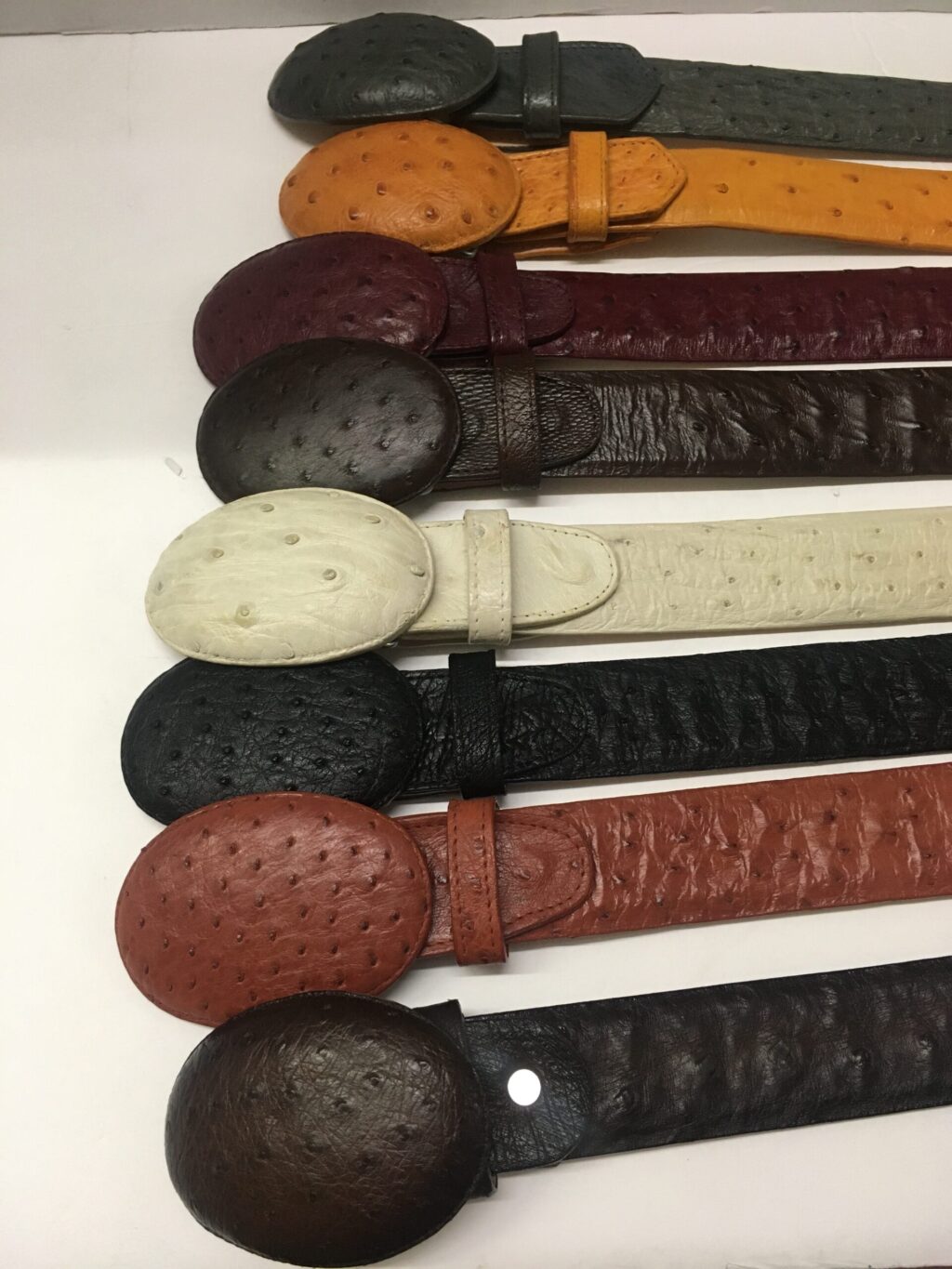 Handmade Genuine Full Quill Ostrich Leather Belt - Custom Made, Light Cognac Color, Men's Sizes 32-44