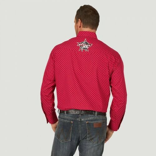 Wrangler PBR Mens Long Sleeve Red Logo Snap Shirt