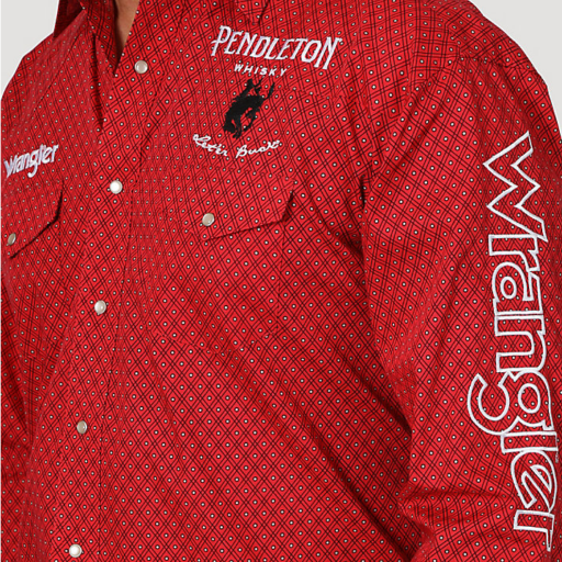 Wrangler® Pendleton Logo Red Print Snap Shirt - El Nuevo Rancho Grande