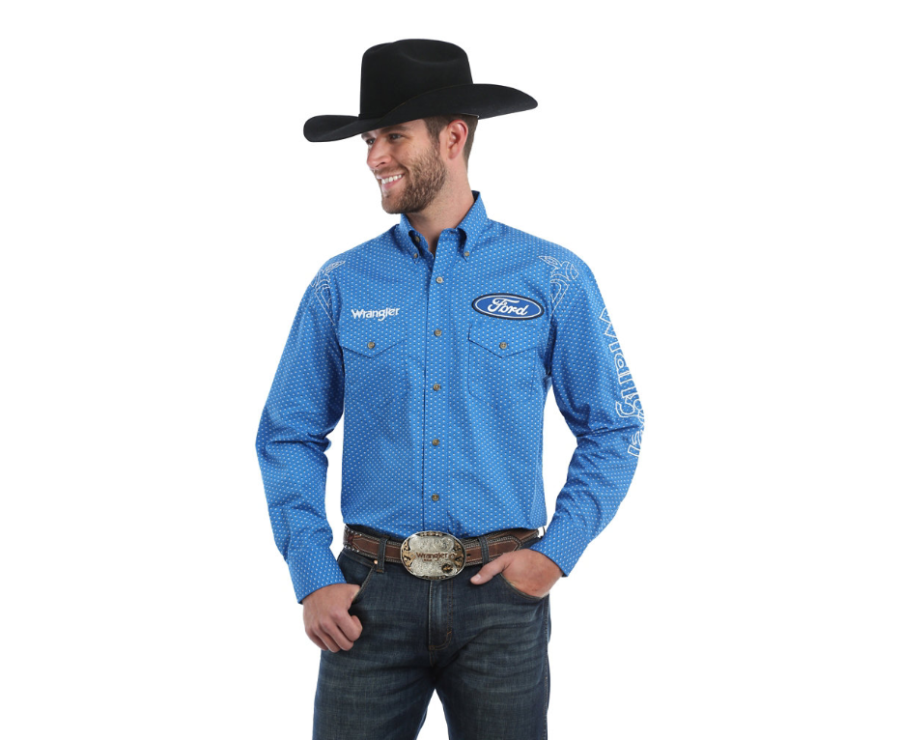 Wrangler® Ford Logo Blue Print Button Down Shirt – El Nuevo Rancho Grande