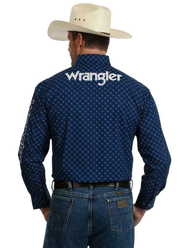 Wrangler® Logo Navy Print Button Down Shirt – El Nuevo Rancho Grande