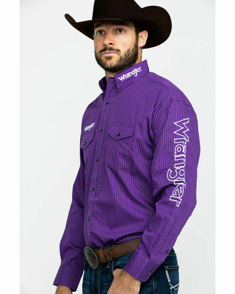 Wrangler® Logo Purple Pattern Button Down Shirt – El Nuevo Rancho Grande