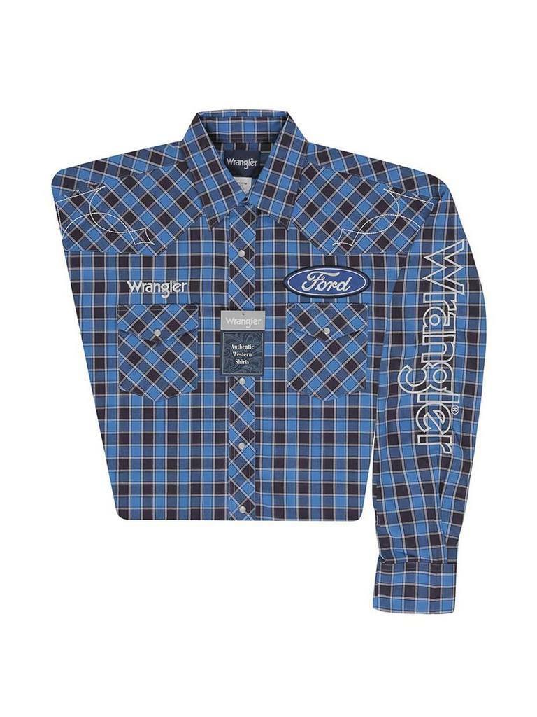 Wrangler® Ford Logo Blue/Black Grid Snap Shirt – El Nuevo Rancho Grande