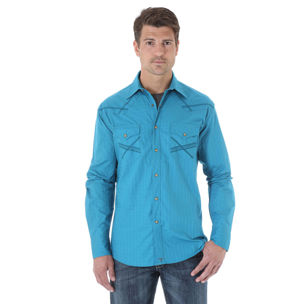 Wrangler® 20X® Solid Turquoise Snap Shirt – El Nuevo Rancho Grande