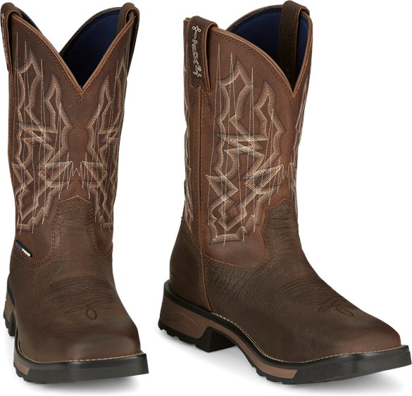 thumbnail interactive-video image 1 of Tony Lama River Round Toe Water Buffalo Men’s Work Boots – Brown Leather, Slip-On, M Width 1 of 3