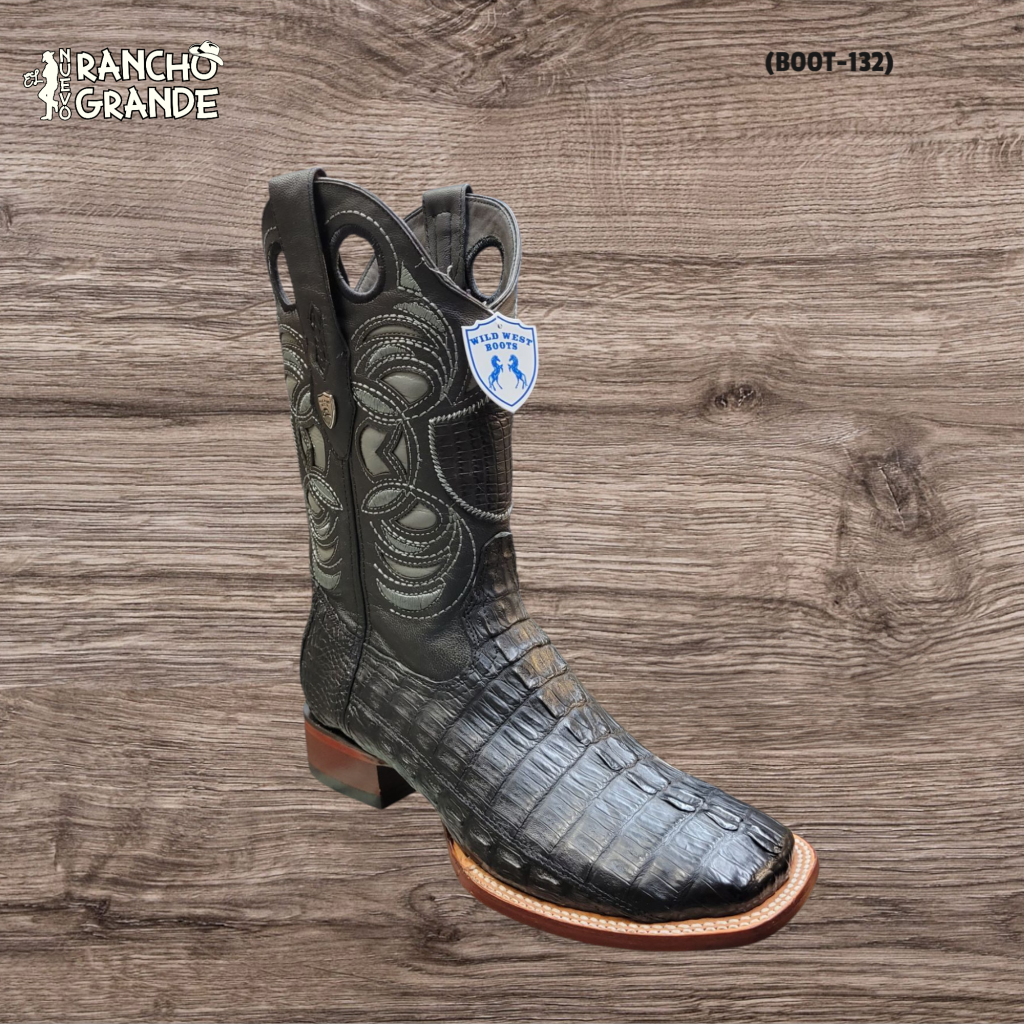 Men's Black Caiman Tail Square Toe Western Boot