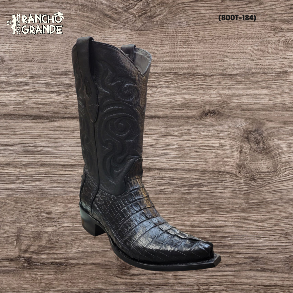 Mens Los Altos Caiman Tail Skin Biker Boot Black