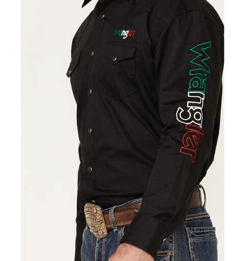 WRANGLER MENS SHIRT MEXICO FLAG LOGO BLACK SNAP - 112317124