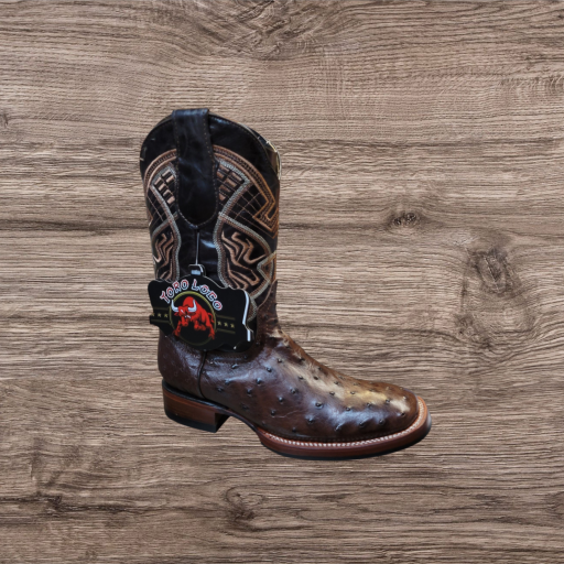 Toro Loco Men's Genuine Full Quill Ostrich Square Toe Boots - Brown