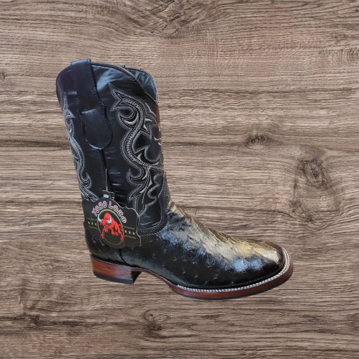 Toro Loco Men's Genuine Full Quill Ostrich Square Toe Boots - Black Cherry