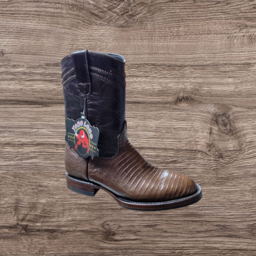 Toro Loco Men's Lizard Round Toe Roper Style Boots - Brown