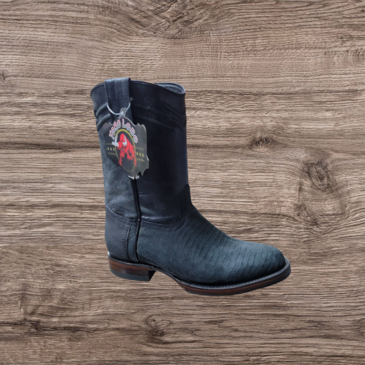 Toro Loco Men's Lizard Round Toe Roper Style Boots - Rustic Black