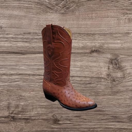 Men's Western Boots Genuine (Original) Full Quill Ostrich J Toe - Cognac