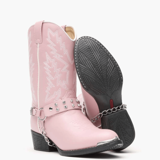 Durango® Girls Round Toe Western Boot - Pink Rhinestone BT668