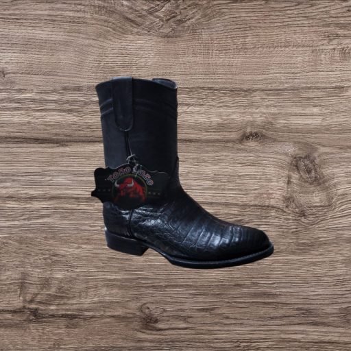 Toro Loco Men's Genuine Caiman Belly Round Toe Boots - Black
