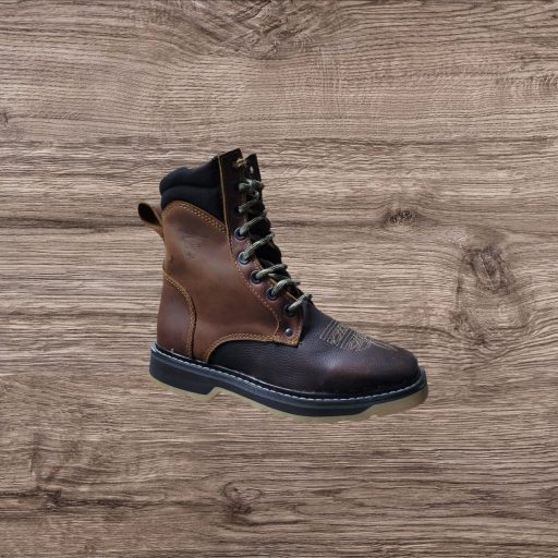 Men's Toro Loco Lace-up Leather Square Toe Work Boots - Dark Brown + Free Belt