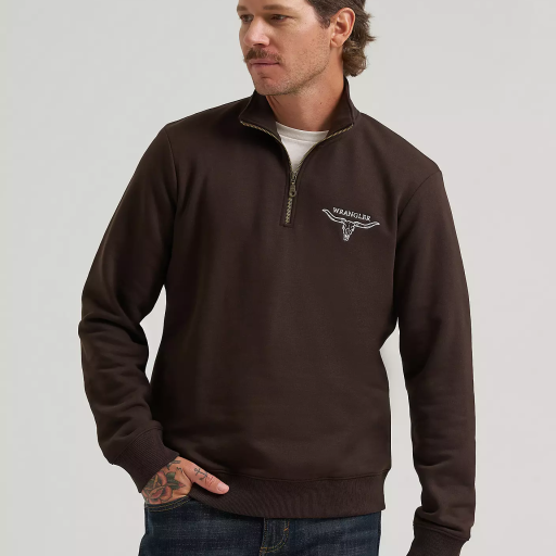Men's Wrangler Longhorn Quarter-Zip Fleece Pullover - Chocolate 112379609