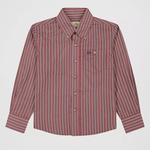 Wrangler Boy's Classic Button-Down Stripe Print Shirt - Red 112381632