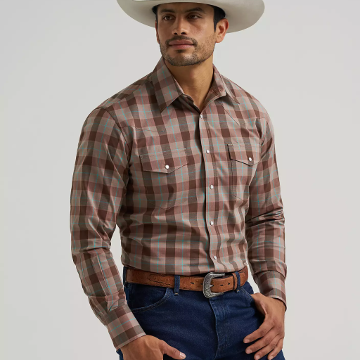 Men's Wrangler® Wrinkle Resist Long Sleeve Western Snap Plaid Shirt 112381649
