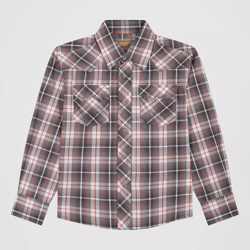Boy's Wrangler Retro® Western Snap Plaid Sawtooth Shirt - Grey 112381883