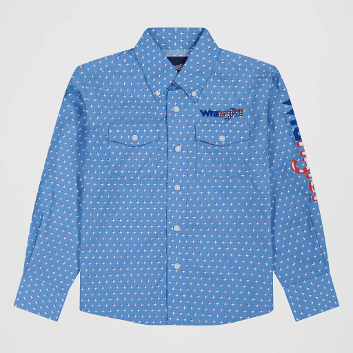 Boy's Wrangler® Logo Long Sleeve Western Snap Shirt - Light Blue 112381989