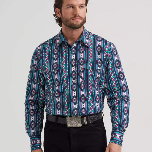 Men's Checotah® Long Sleeve Western Snap Printed Shirt - Blue 112381992