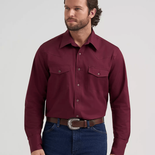 Men's Wrangler® Long Sleeve Solid Broadcloth Western Snap Shirt - 112382003