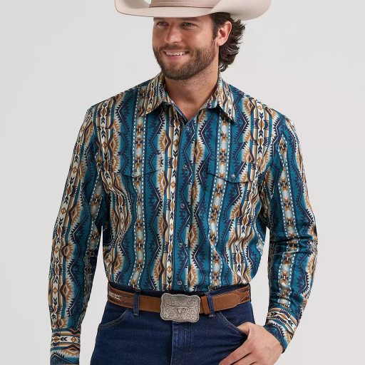 Men's Checotah® Long Sleeve Western Snap Printed Shirt - Blue 112384297