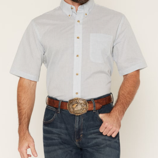 Men's Wrangler Riata® Short Sleeve Dress Shirt Classic Fit - Light Blue112381687