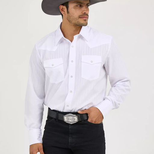 Men's Wrangler® Western Long Sleeve Western Snap Dobby Stripe Shirt - 75221WH