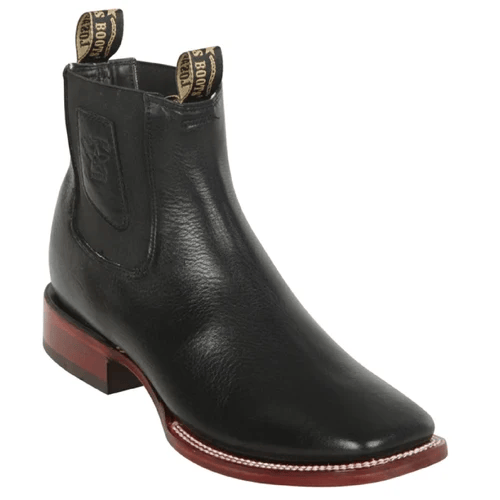 Los Altos Men's Wide Square Toe Suede Leather Short Boots - Black 82BE2105