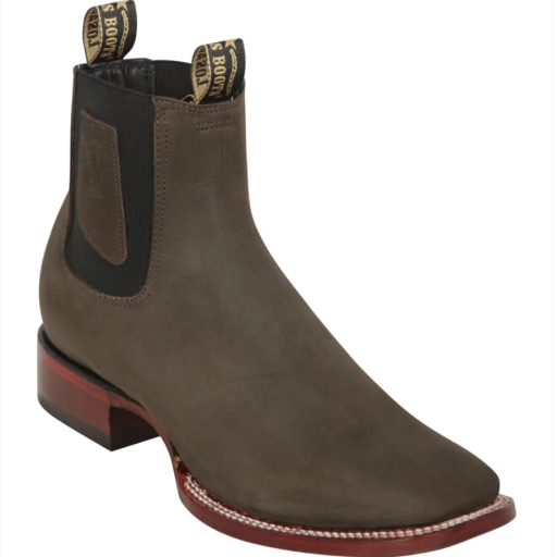 Los Altos Men's Wide Square Toe Suede Leather Short Boots - Dark Brown 182BE6359