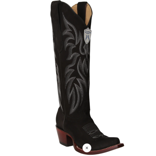 Wild West Women's Black Nubuck Leather Tall Shaft Snip Toe Boots 23816305