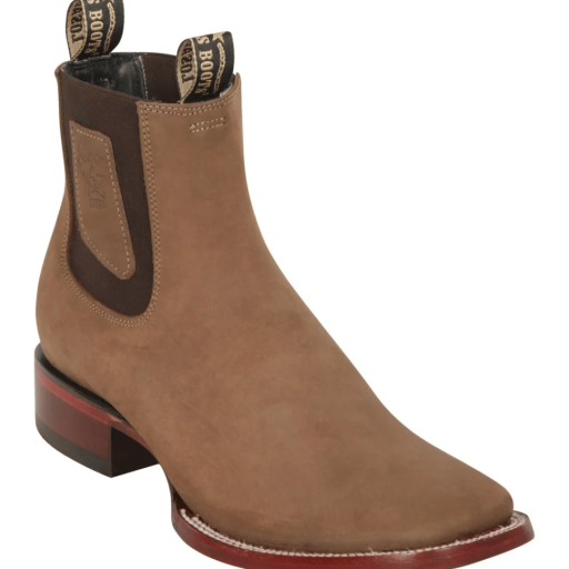 Los Altos Men's Wide Square Toe Suede Leather Short Boots - Taupe 82BE6361