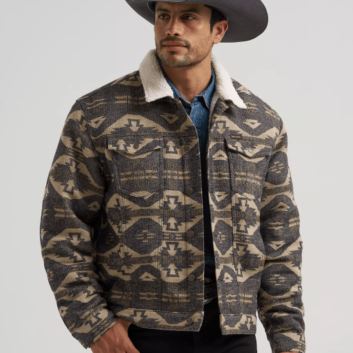 Men's Wrangler® Sherpa Lined Jacquard Print Jacket- Grey 112381945