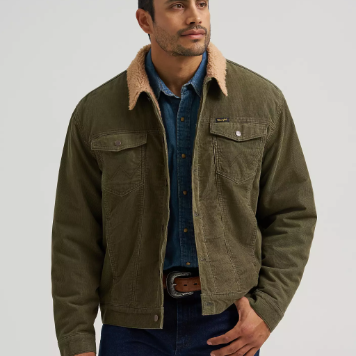 Men's Wrangler® Cowboy Cut® Sherpa Lined Corduroy Jacket - Olive 112382098
