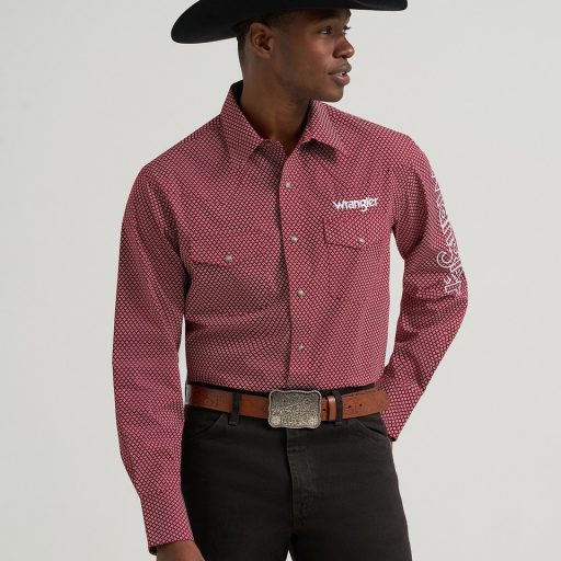Wrangler® Mens Long Sleeve Logo Classic Fit Snap Shirt - Red 112385927